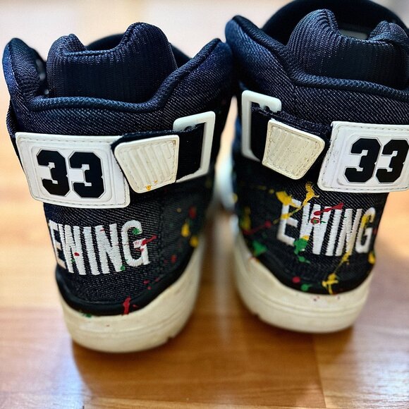 Ewing Athletics 33 Hi Paint Splatter Sneakers Black Canvas Size 10.5 Mens Shoes - Picture 14 of 15